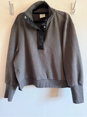 Varley Grey Half Snap Sweatshirt Mock Neck Pullover Cotton Relaxed Medium